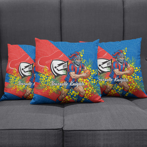 Newcastle Knights Pillow Cover Golden Wattle Floral Polynesian - Australian Flower - Rugby Mascot