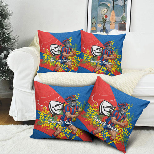 Newcastle Knights Pillow Cover Golden Wattle Floral Polynesian - Australian Flower - Rugby Mascot