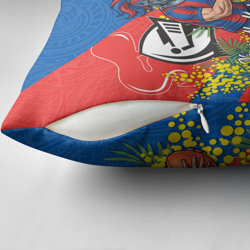 Newcastle Knights Pillow Cover Golden Wattle Floral Polynesian - Australian Flower - Rugby Mascot