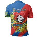 Newcastle Knights Polo Shirt Golden Wattle Floral Polynesian - Australian Flower - Rugby Mascot
