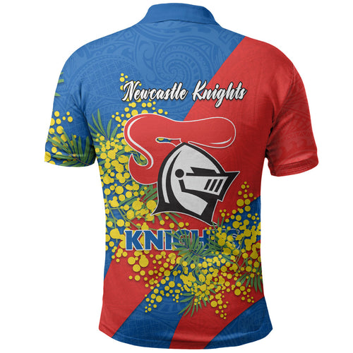 Newcastle Knights Polo Shirt Golden Wattle Floral Polynesian - Australian Flower - Rugby Mascot
