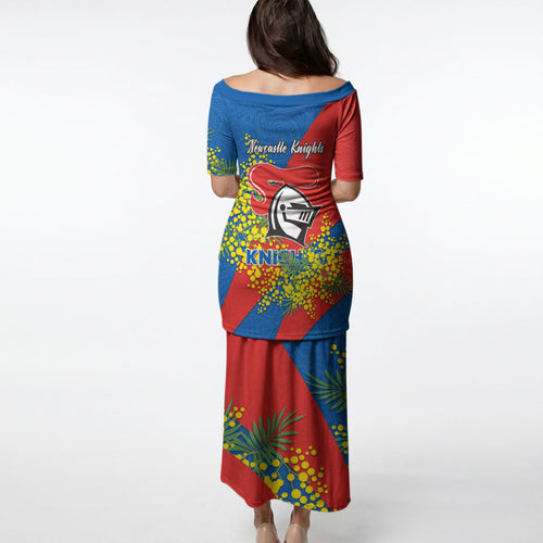 Newcastle Knights Puletasi Golden Wattle Floral Polynesian - Australian Flower - Rugby Mascot