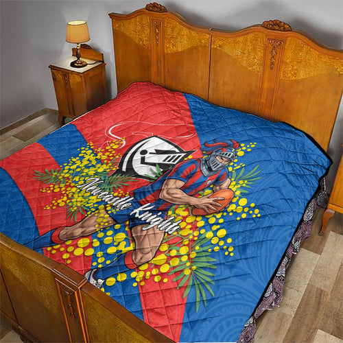 Newcastle Knights Quilt Golden Wattle Floral Polynesian - Australian Flower - Rugby Mascot