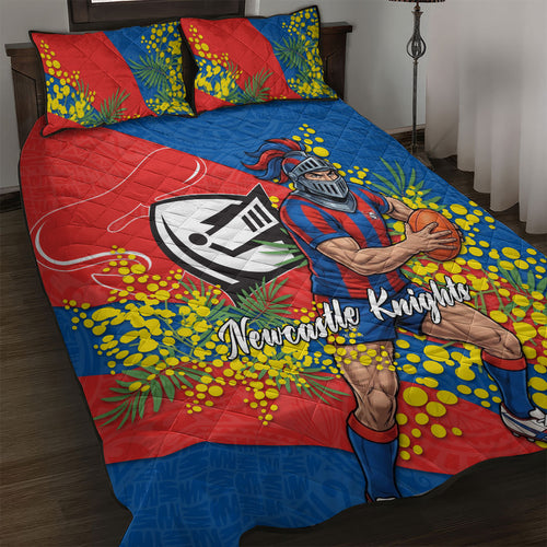 Newcastle Knights Quilt Bed Set Golden Wattle Floral Polynesian - Australian Flower - Rugby Mascot