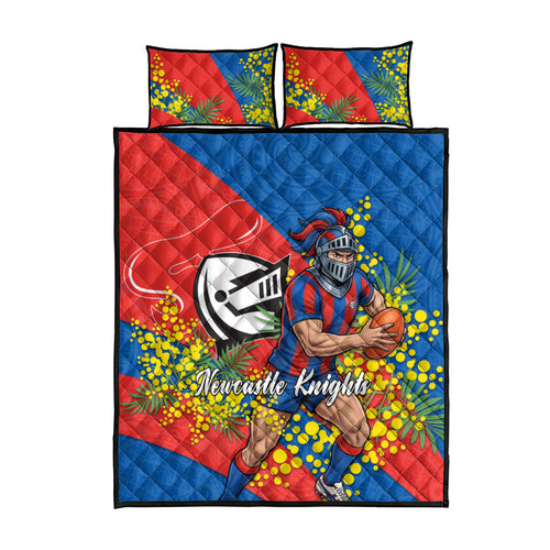Newcastle Knights Quilt Bed Set Golden Wattle Floral Polynesian - Australian Flower - Rugby Mascot