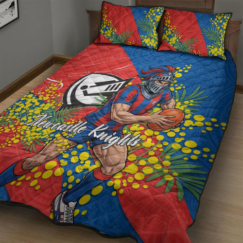 Newcastle Knights Quilt Bed Set Golden Wattle Floral Polynesian - Australian Flower - Rugby Mascot