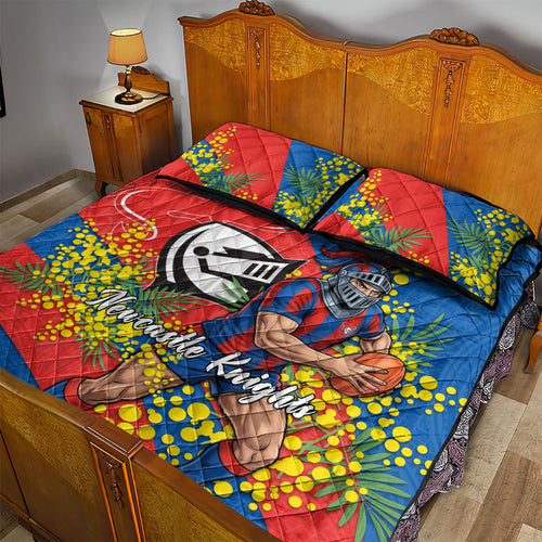 Newcastle Knights Quilt Bed Set Golden Wattle Floral Polynesian - Australian Flower - Rugby Mascot