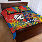 Newcastle Knights Quilt Bed Set Golden Wattle Floral Polynesian - Australian Flower - Rugby Mascot