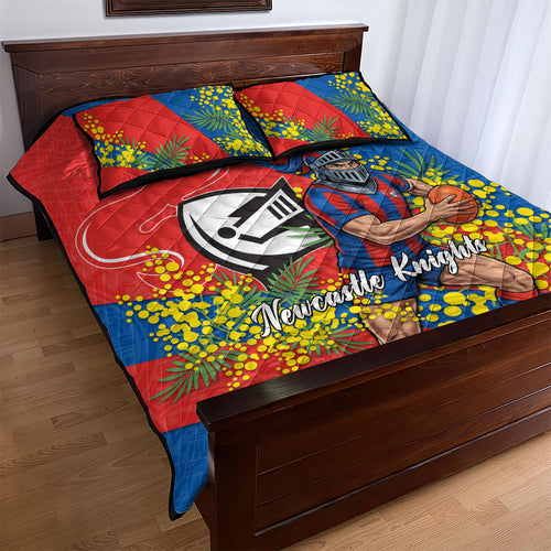 Newcastle Knights Quilt Bed Set Golden Wattle Floral Polynesian - Australian Flower - Rugby Mascot
