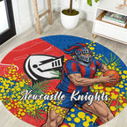 Newcastle Knights Round Carpet Golden Wattle Floral Polynesian - Australian Flower - Rugby Mascot