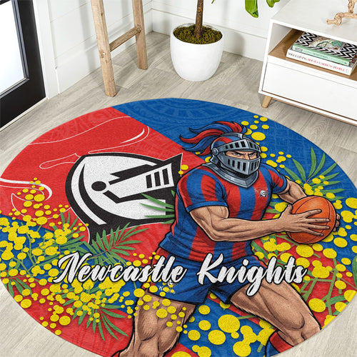 Newcastle Knights Round Carpet Golden Wattle Floral Polynesian - Australian Flower - Rugby Mascot