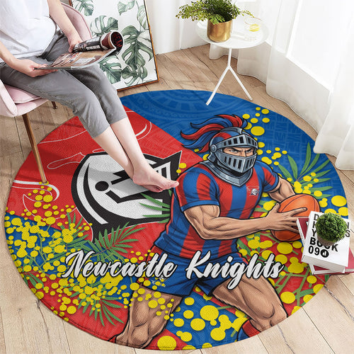 Newcastle Knights Round Carpet Golden Wattle Floral Polynesian - Australian Flower - Rugby Mascot