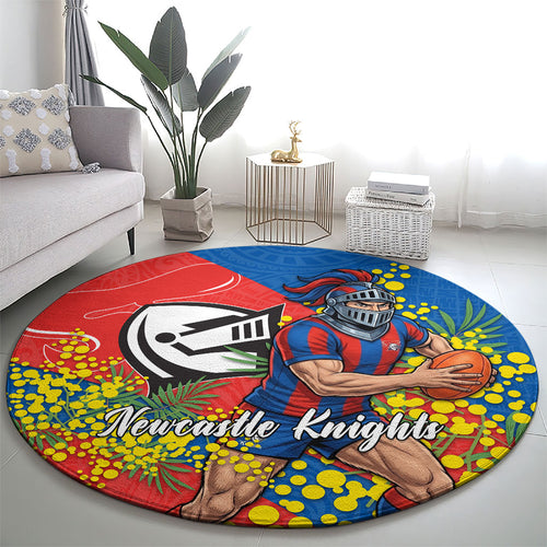 Newcastle Knights Round Carpet Golden Wattle Floral Polynesian - Australian Flower - Rugby Mascot