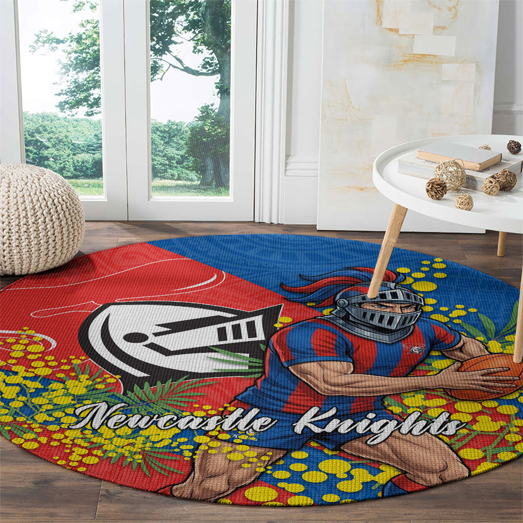 Newcastle Knights Round Carpet Golden Wattle Floral Polynesian - Australian Flower - Rugby Mascot