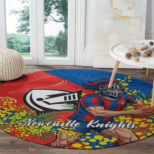 Newcastle Knights Round Carpet Golden Wattle Floral Polynesian - Australian Flower - Rugby Mascot