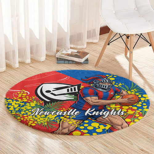 Newcastle Knights Round Carpet Golden Wattle Floral Polynesian - Australian Flower - Rugby Mascot