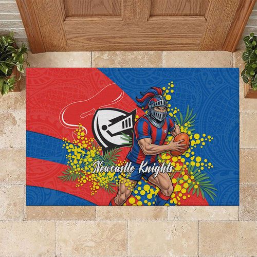 Newcastle Knights Rubber Doormat Golden Wattle Floral Polynesian - Australian Flower - Rugby Mascot