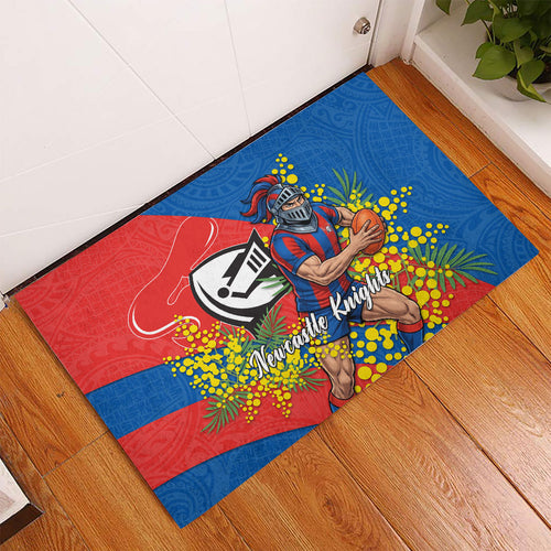 Newcastle Knights Rubber Doormat Golden Wattle Floral Polynesian - Australian Flower - Rugby Mascot