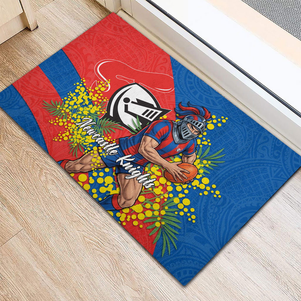 Newcastle Knights Rubber Doormat Golden Wattle Floral Polynesian - Australian Flower - Rugby Mascot