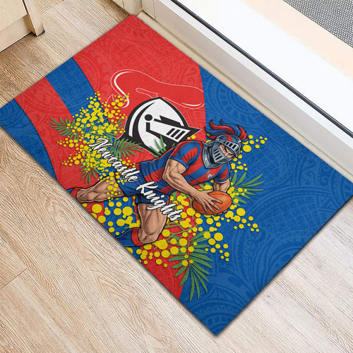 Newcastle Knights Rubber Doormat Golden Wattle Floral Polynesian - Australian Flower - Rugby Mascot