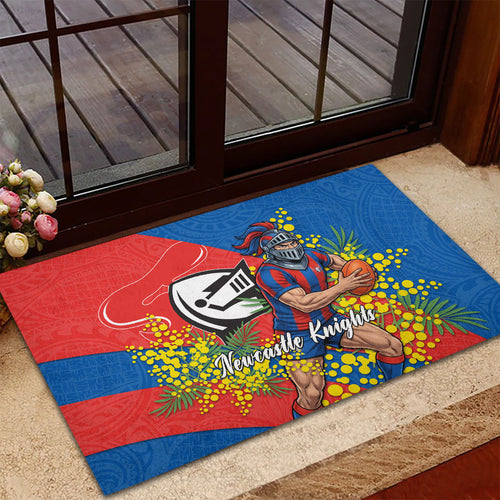 Newcastle Knights Rubber Doormat Golden Wattle Floral Polynesian - Australian Flower - Rugby Mascot