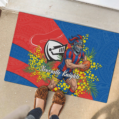 Newcastle Knights Rubber Doormat Golden Wattle Floral Polynesian - Australian Flower - Rugby Mascot
