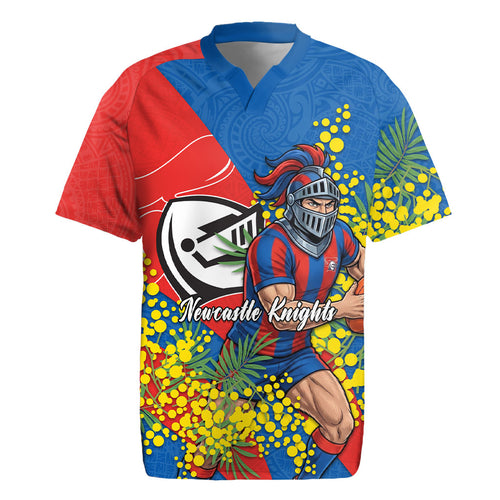 Newcastle Knights Rugby Jersey Golden Wattle Floral Polynesian - Australian Flower - Rugby Mascot