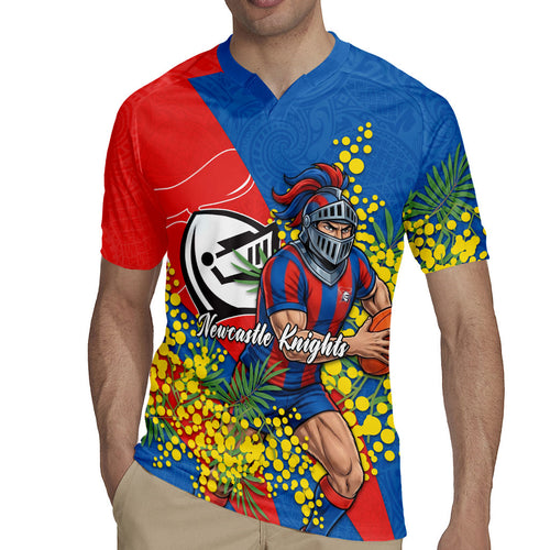 Newcastle Knights Rugby Jersey Golden Wattle Floral Polynesian - Australian Flower - Rugby Mascot