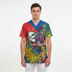 Newcastle Knights Scrub Top Golden Wattle Floral Polynesian - Australian Flower - Rugby Mascot