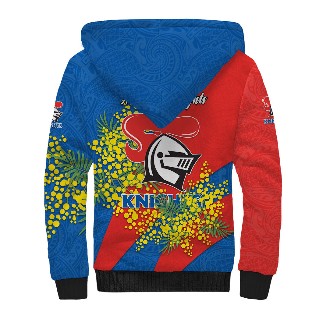 Newcastle Knights Sherpa Hoodie Golden Wattle Floral Polynesian - Australian Flower - Rugby Mascot
