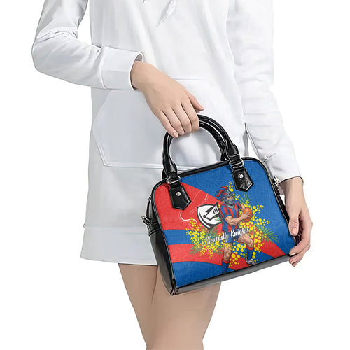 Newcastle Knights Shoulder Handbag Golden Wattle Floral Polynesian - Australian Flower - Rugby Mascot