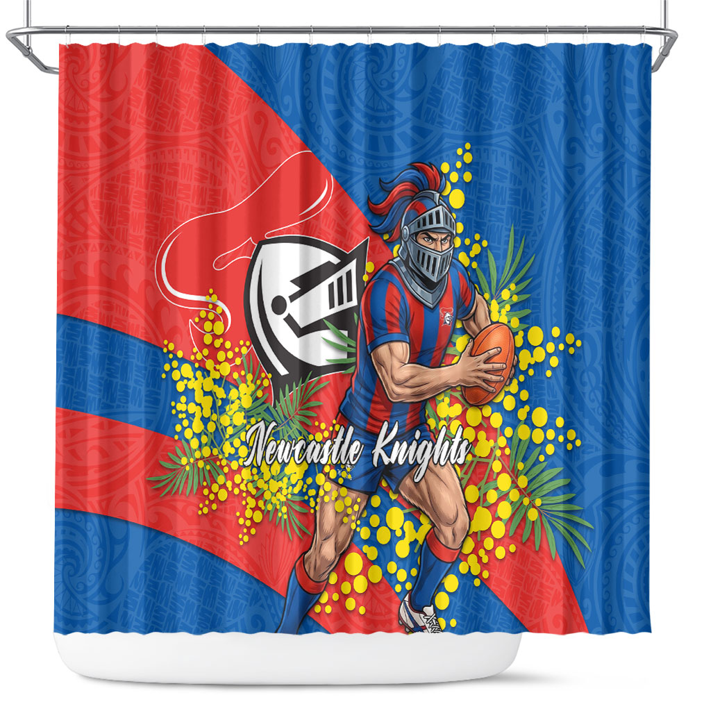Newcastle Knights Shower Curtain Golden Wattle Floral Polynesian - Australian Flower - Rugby Mascot