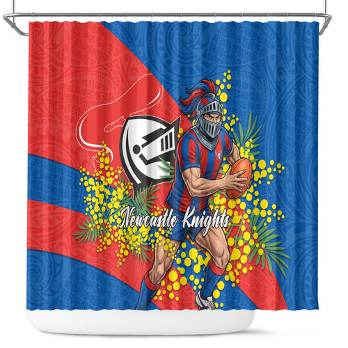 Newcastle Knights Shower Curtain Golden Wattle Floral Polynesian - Australian Flower - Rugby Mascot