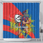 Newcastle Knights Shower Curtain Golden Wattle Floral Polynesian - Australian Flower - Rugby Mascot