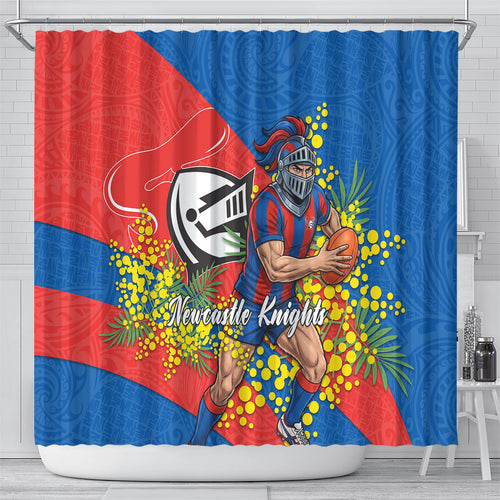 Newcastle Knights Shower Curtain Golden Wattle Floral Polynesian - Australian Flower - Rugby Mascot
