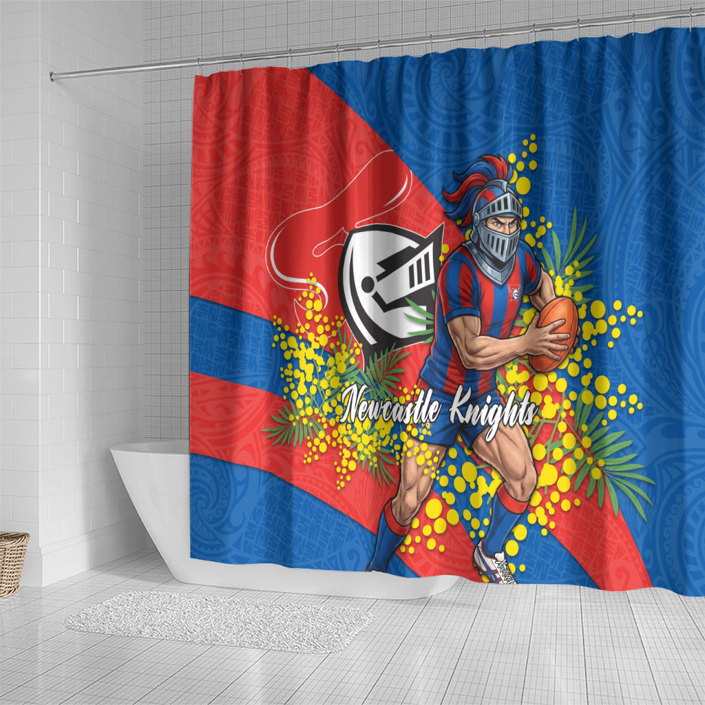 Newcastle Knights Shower Curtain Golden Wattle Floral Polynesian - Australian Flower - Rugby Mascot