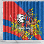 Newcastle Knights Shower Curtain Golden Wattle Floral Polynesian - Australian Flower - Rugby Mascot