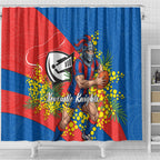 Newcastle Knights Shower Curtain Golden Wattle Floral Polynesian - Australian Flower - Rugby Mascot