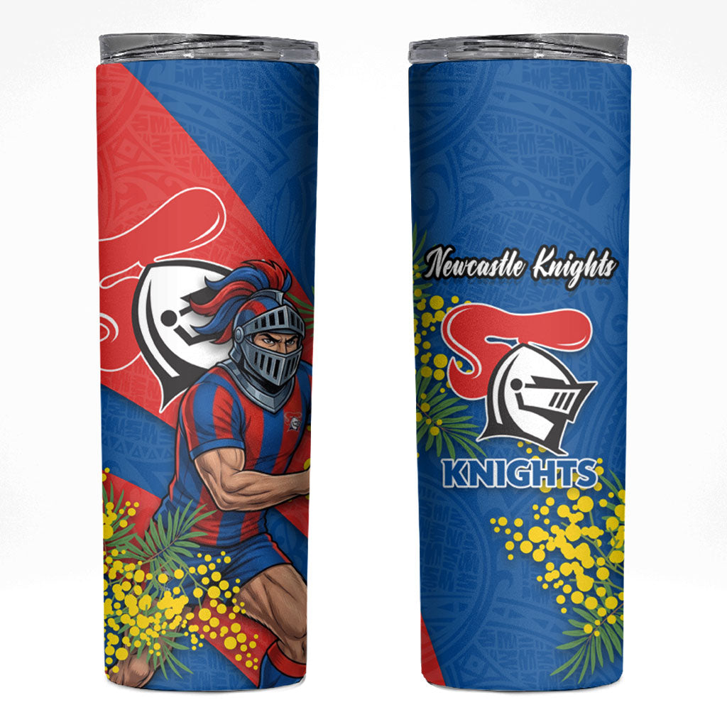 Newcastle Knights Skinny Tumbler Golden Wattle Floral Polynesian - Australian Flower - Rugby Mascot