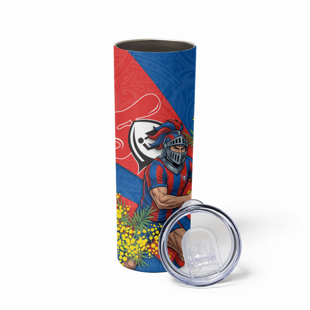 Newcastle Knights Skinny Tumbler Golden Wattle Floral Polynesian - Australian Flower - Rugby Mascot