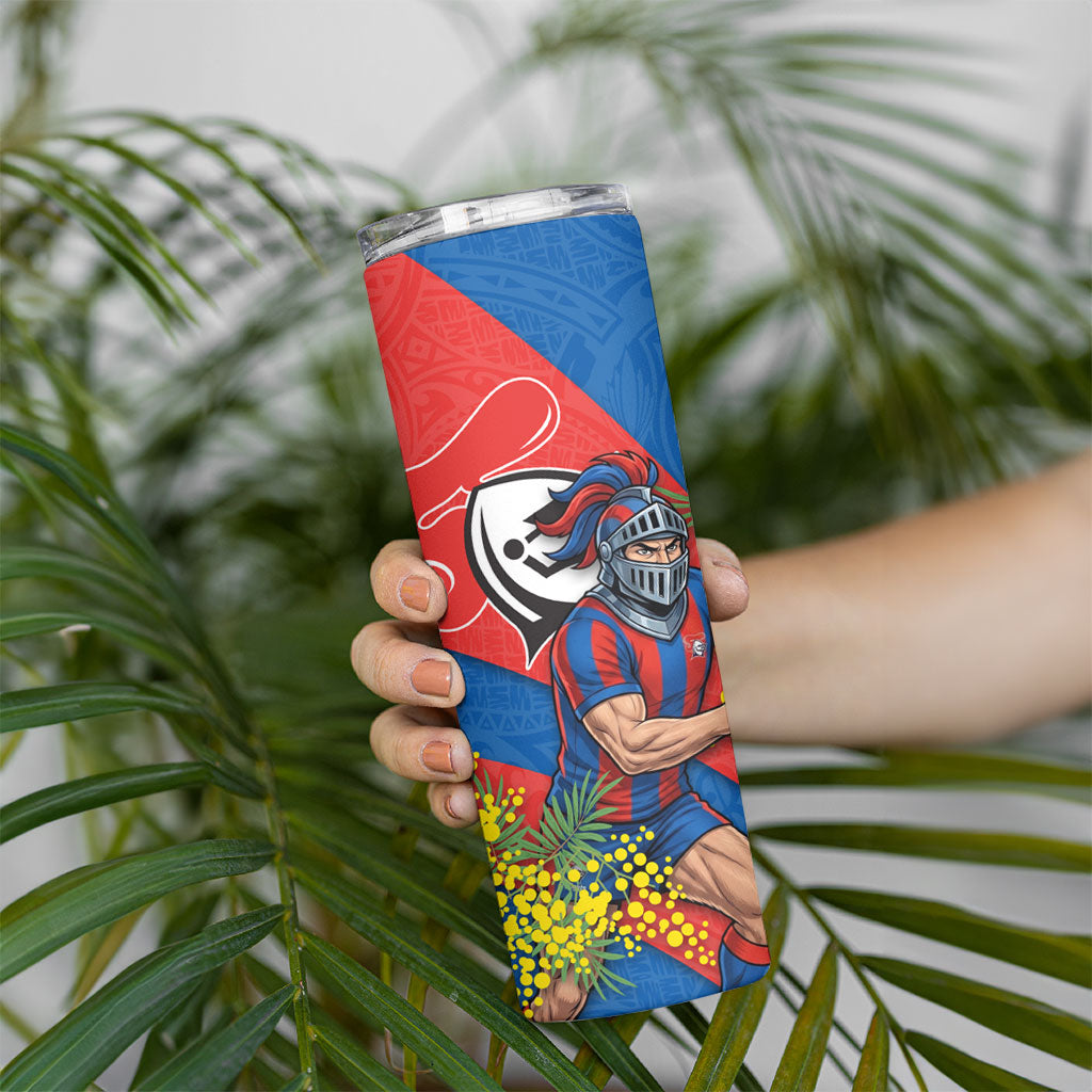 Newcastle Knights Skinny Tumbler Golden Wattle Floral Polynesian - Australian Flower - Rugby Mascot