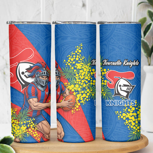 Newcastle Knights Skinny Tumbler Golden Wattle Floral Polynesian - Australian Flower - Rugby Mascot