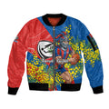 Newcastle Knights Sleeve Zip Bomber Jacket Golden Wattle Floral Polynesian - Australian Flower - Rugby Mascot