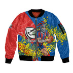 Newcastle Knights Sleeve Zip Bomber Jacket Golden Wattle Floral Polynesian - Australian Flower - Rugby Mascot