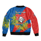 Newcastle Knights Sleeve Zip Bomber Jacket Golden Wattle Floral Polynesian - Australian Flower - Rugby Mascot