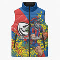 Newcastle Knights Sleeveless Puffer Jacket Golden Wattle Floral Polynesian - Australian Flower - Rugby Mascot