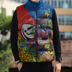 Newcastle Knights Sleeveless Puffer Jacket Golden Wattle Floral Polynesian - Australian Flower - Rugby Mascot