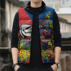 Newcastle Knights Sleeveless Puffer Jacket Golden Wattle Floral Polynesian - Australian Flower - Rugby Mascot