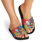 Newcastle Knights Slide Sandals Golden Wattle Floral Polynesian - Australian Flower - Rugby Mascot