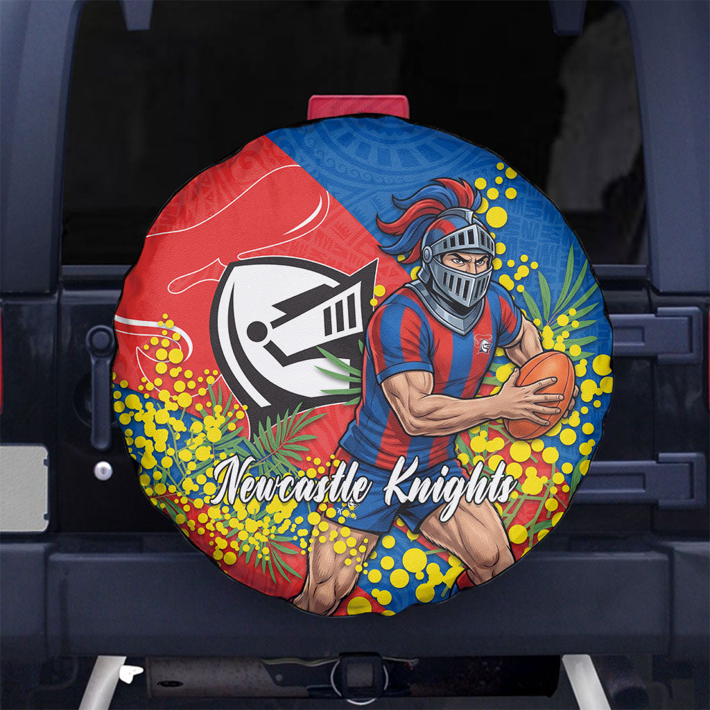 Newcastle Knights Spare Tire Cover Golden Wattle Floral Polynesian - Australian Flower - Rugby Mascot